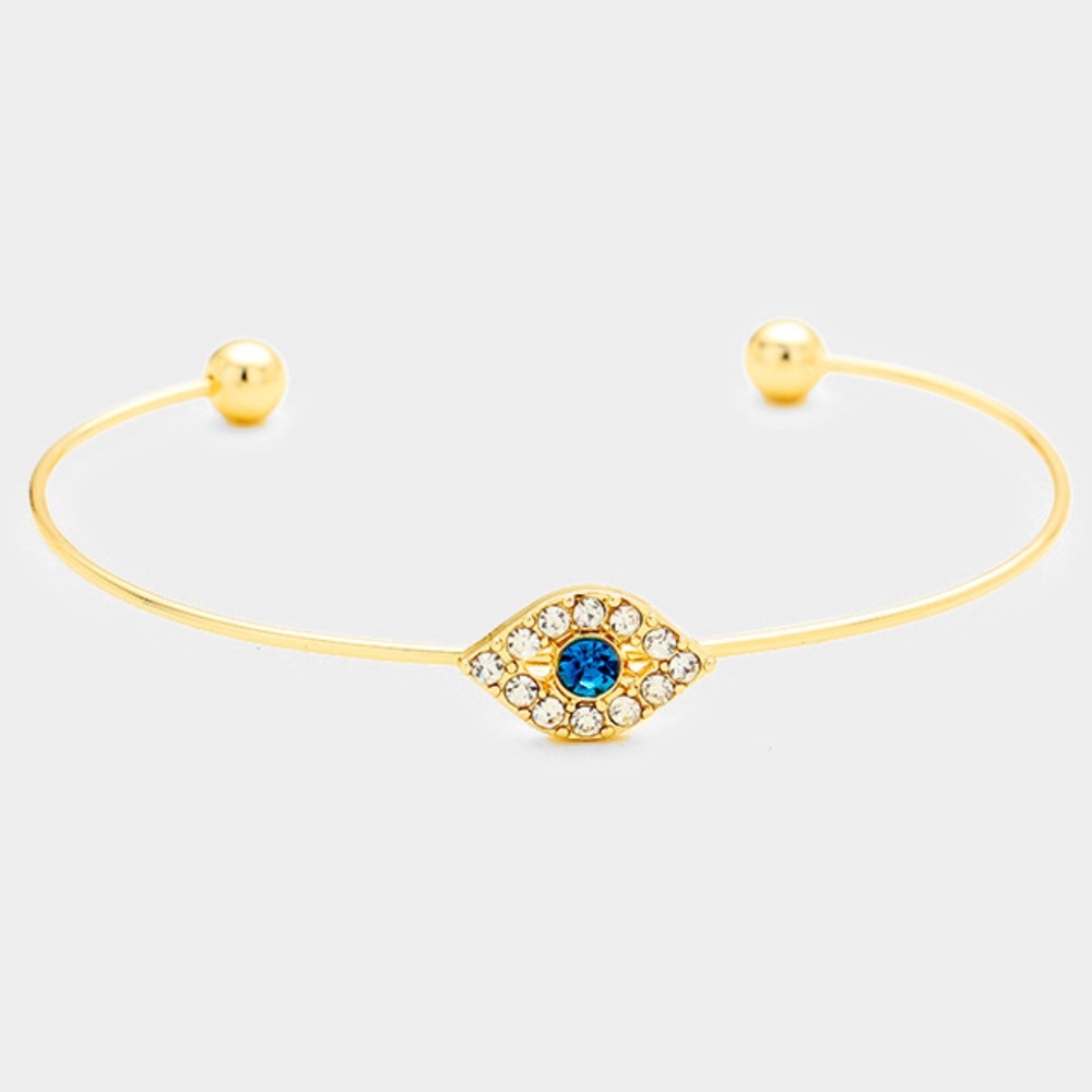 • Single Stone Evil Eye Cuff Bracelet- Gold